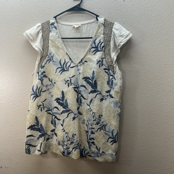 Tiny Tops - Tiny Anthropologie Embroidered Blouse Top Size Small Boho Floral Flutter Sleeves